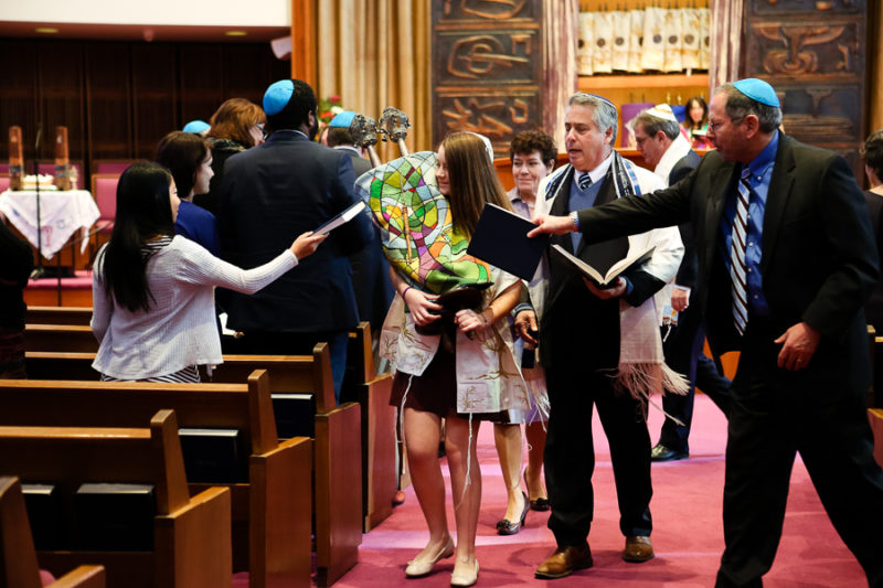 Pittsburgh Temple Sinai Bat Mitzvah walking through the congregation