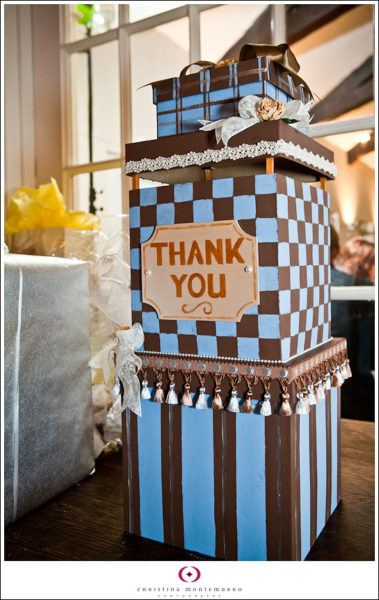 blue and brown wedding thank you card box