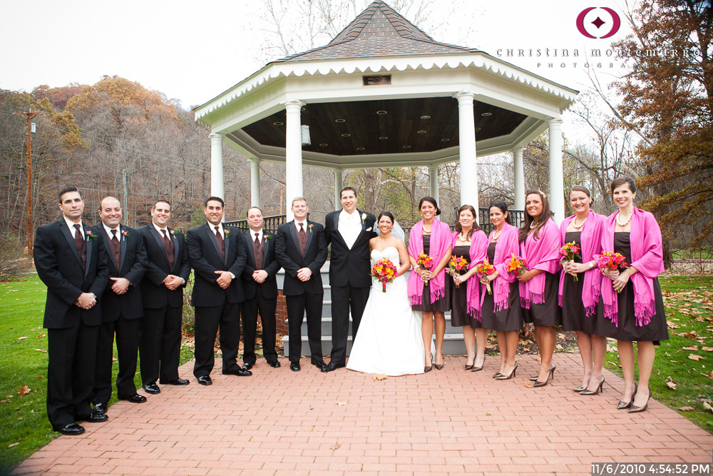 November Wedding at Squaw Valley Park, Bridesmaids with Brown Dresses and Pink Shawls