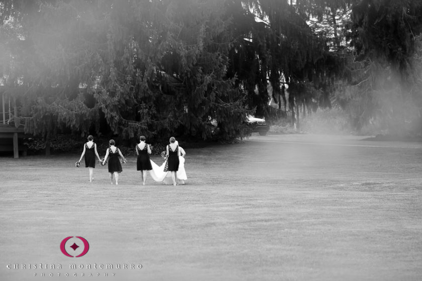 Bride and Bridesmaids Walking Lingrow Farms Wedding Pittsburgh Wedding Photography-16