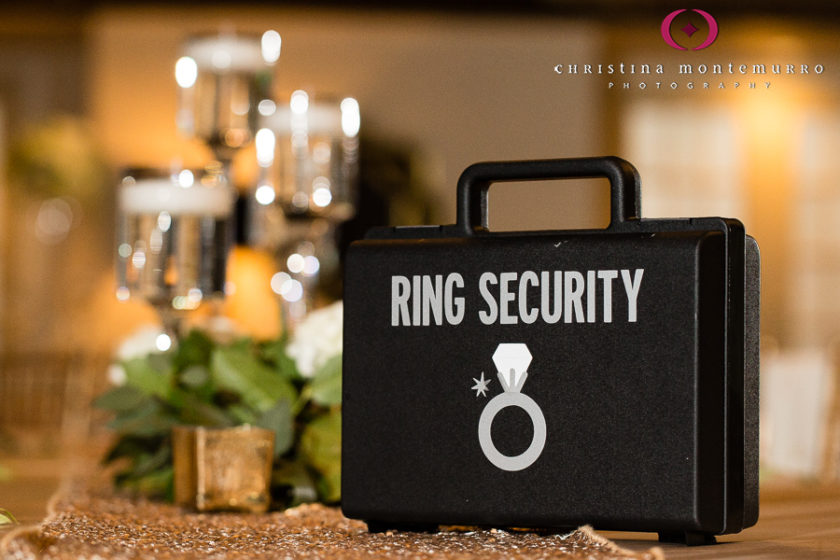 Ring Bearer Ring Security Briefcase Gold Sequin Table Runner Candles William Penn Hotel Pittsburgh Wedding Photography