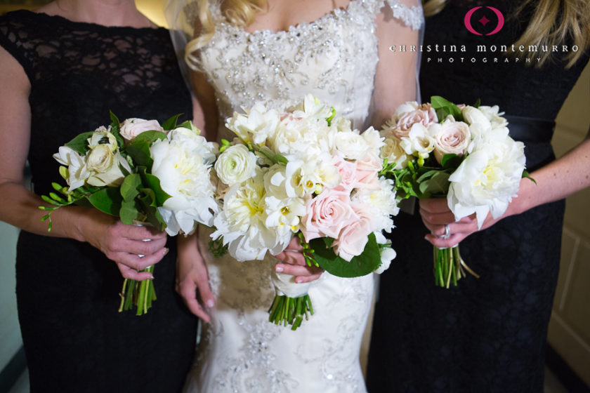 Freesia, hydrangeas, champagne roses, pale pink roses, anemones, ranunculus, peonies bridal bouquet Omni William Penn Pittsburgh Wedding Photography