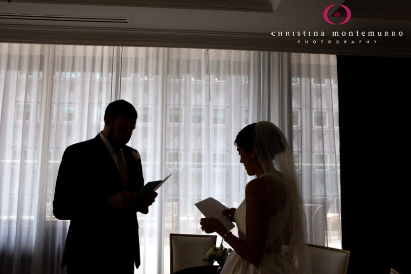 Kimpton Hotel Monaco Pittsburgh Wedding Photos Bride and Groom First Look Exchanging Cards