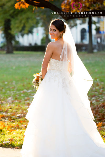 Bride in November at Heinz Chapel Lawn University of Pittsburgh
