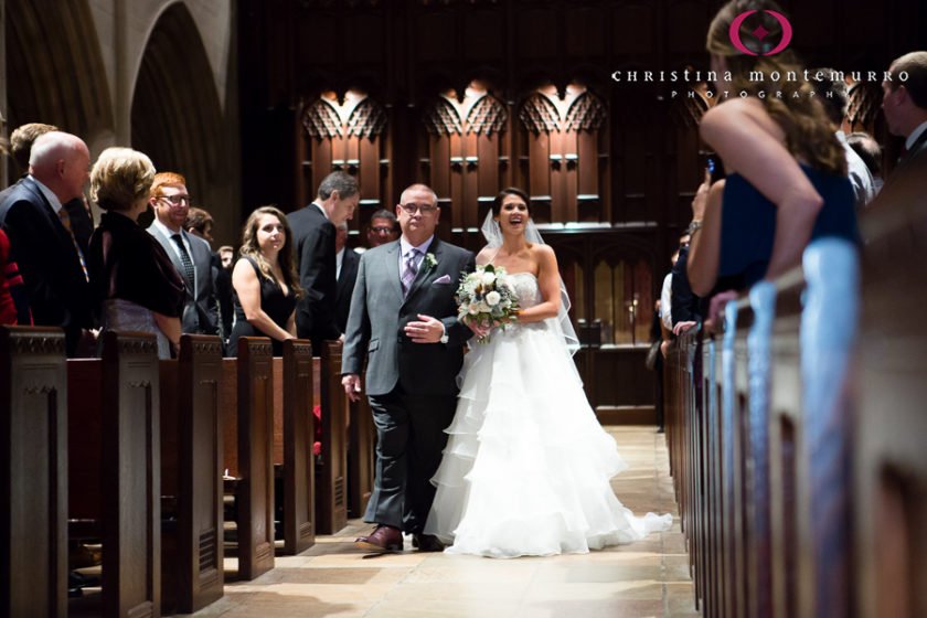 Bride and Father of the Bride Walking Down the Aisle at Heinz Chapel Wedding University of Pittsburgh