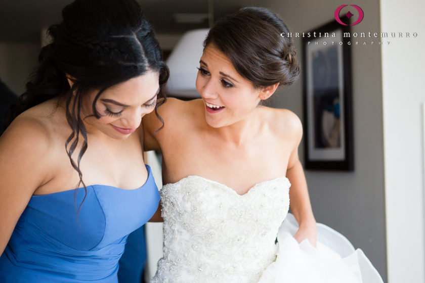 Bride and Bridesmaid in Blue Dress at Homewood Suites Pittsburgh