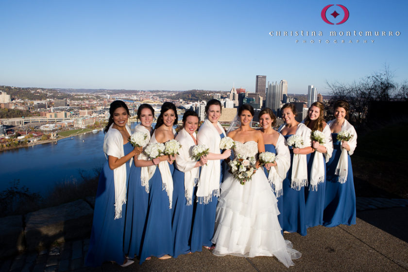 Bride and Bridesmaids at Mount Washington Pittsburgh Wedding
