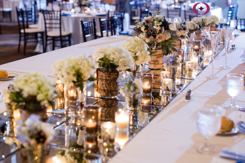 Winter Rustic Wedding Theme Heinz History Center Mueller CenterPine Cones Head Table Bouquets Candles Votives