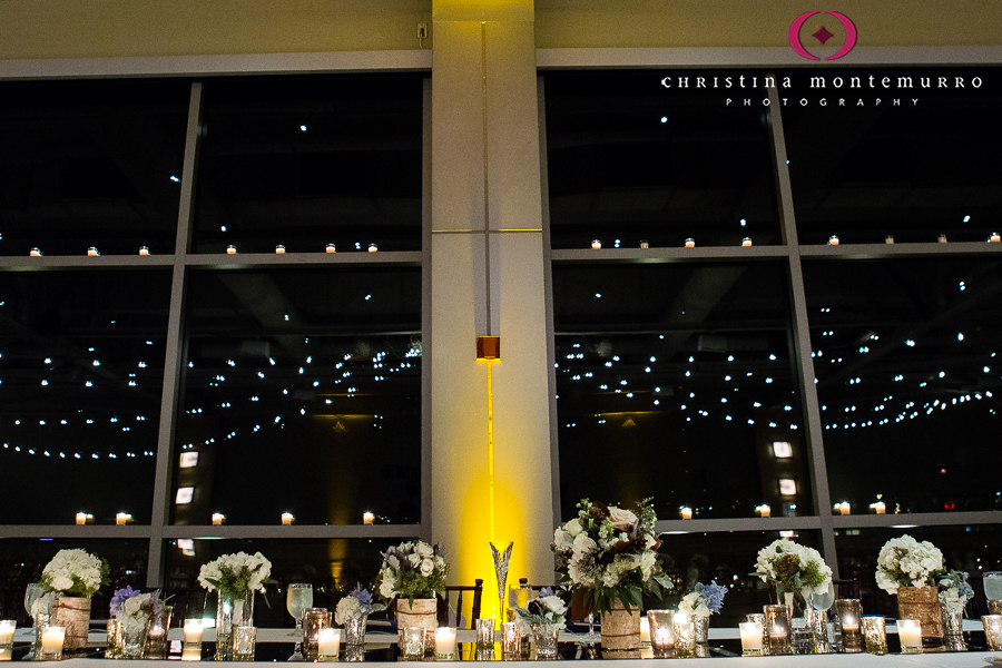 Winter Rustic Wedding Theme Heinz History Center Mueller CenterPine Cones Head Table Bouquets Candles Votives Mirrors