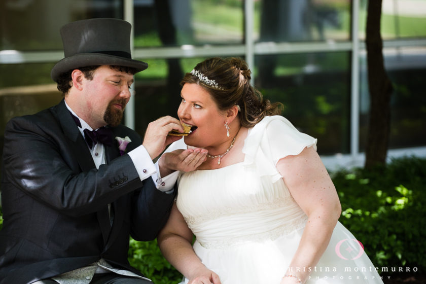 Bride and Groom eat S'mores at South Side Works in Pittsburgh