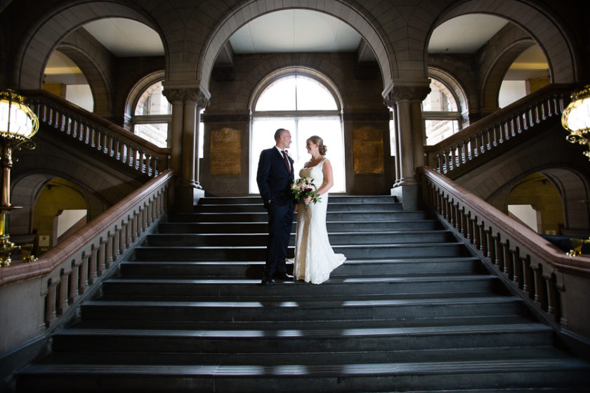 Bride and Groom on the Grand Staircase in the Allegheny County Courthouse