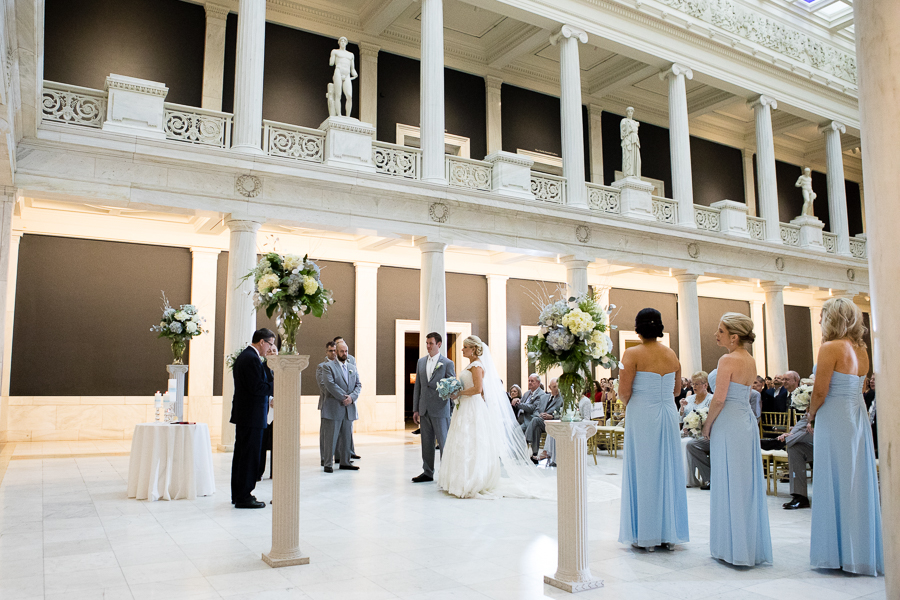 Winter Theme Wedding Ceremony in Carnegie Museum Hall of Sculpture