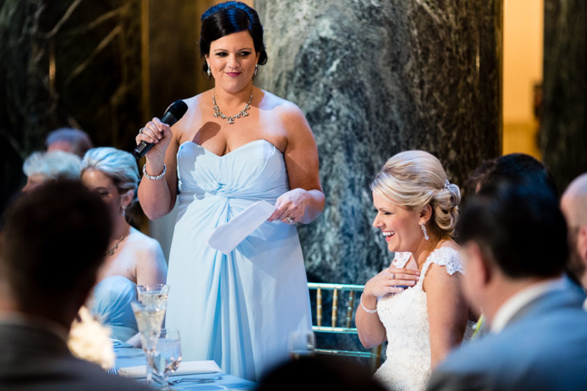 Matron of Honor gives a toast to her sister the bride