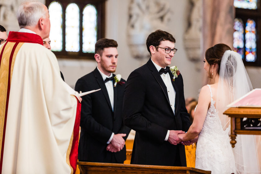 Bride and Groom Saying their Vows at Seton Hill University Wedding