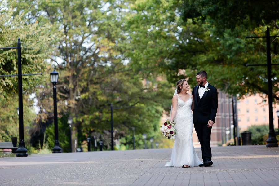Bride and Groom on Academic Walk at Duquesne University