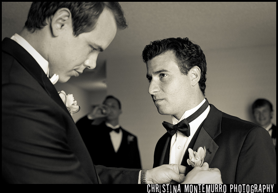 Groom puts Best Man's Flower on at the Wyndham Hotel Pittsburgh