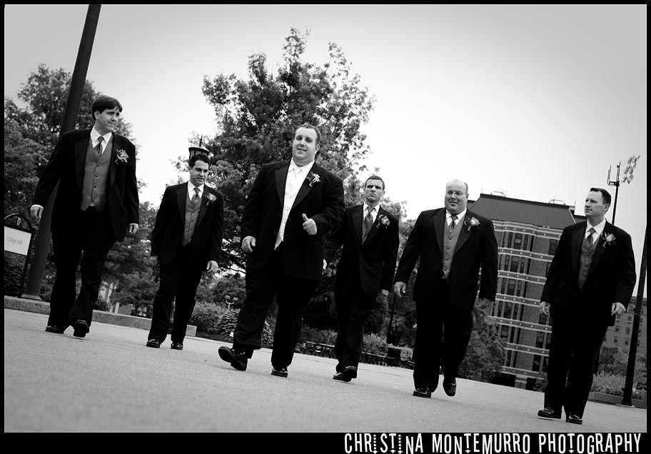 Pittsburgh Wedding Photographer  Groomsmen Walking on Duquesne's Campus