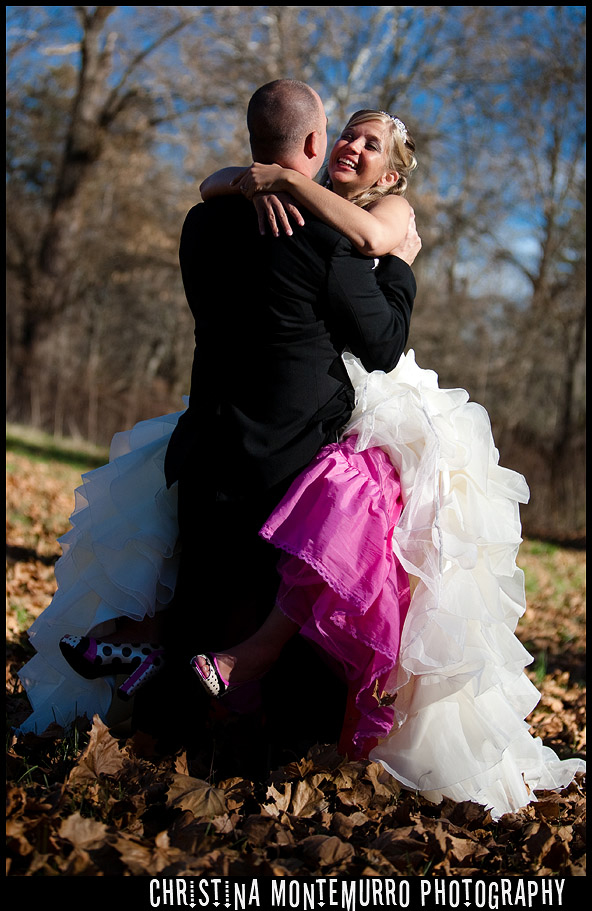 Pittsburgh Wedding Photographer - Bride and Groom - Pink Petticoat - Fun Wedding Shoes