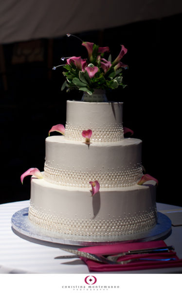 Wedding cake with pink and green flowers and twinkle lights at Heinz History Center Pittsburgh