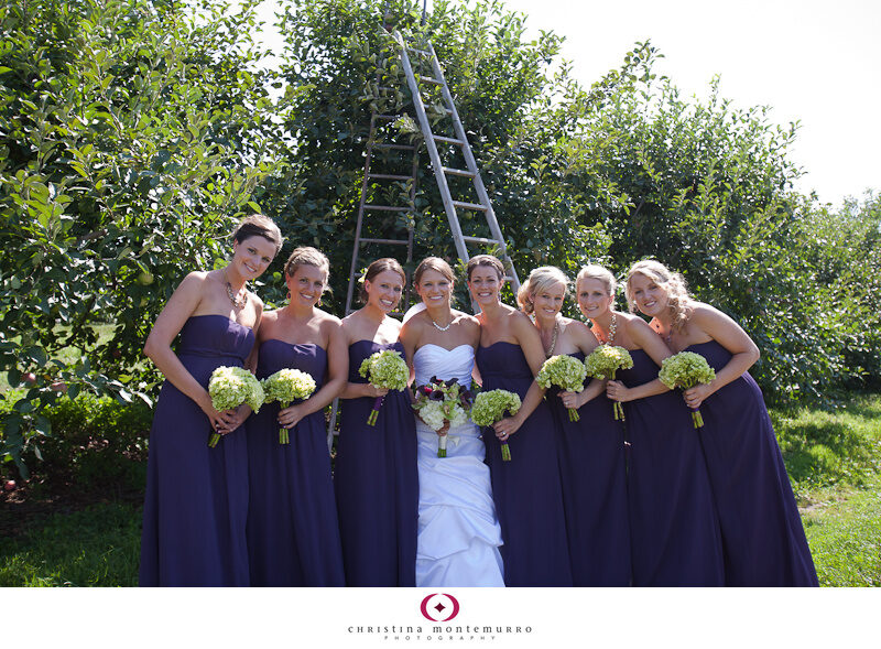 purple bridesmaid dresses green hydrangeas wedding Soergel's orchard