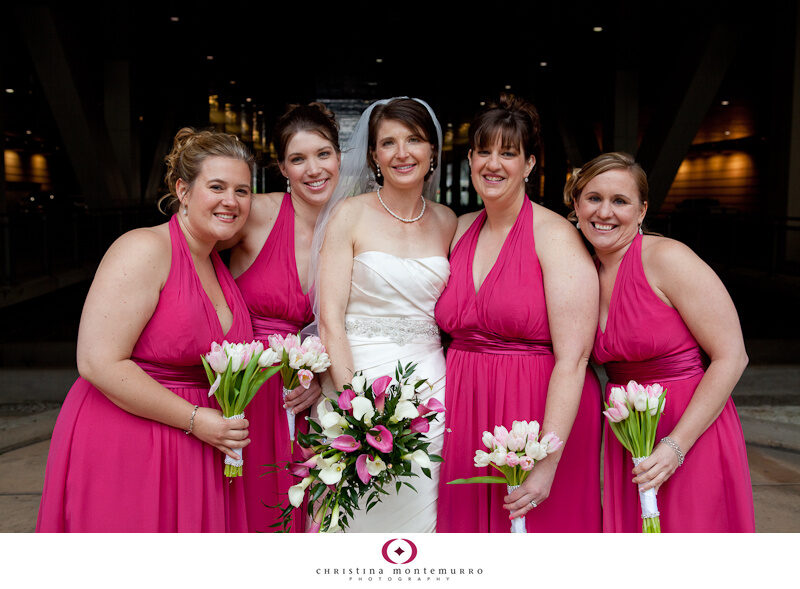 Bride and bridesmaids white pink calla lilies cascade bouquet white and pink tulip bouquet