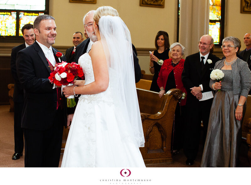 Dana Brad St. Mary of the Mount Pittsburgh Wedding Photography red and white bouquet