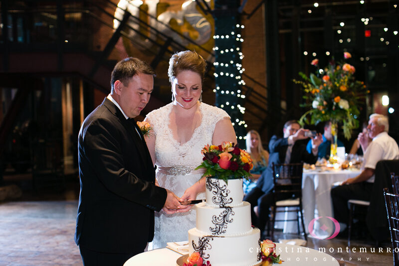 Bride and Groom Cake Cutting Great Hall Heinz History Center Pittsburgh Wedding Photos