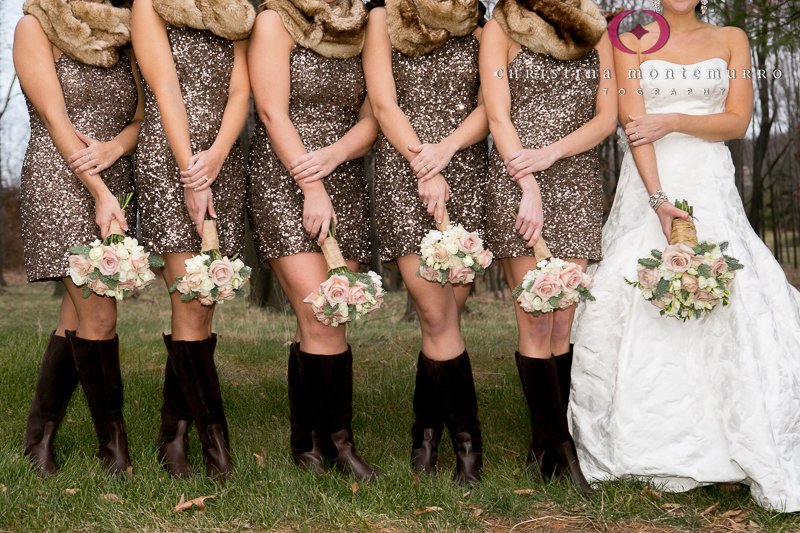 Gold Sequin Bridesmaids Dresses with Brown Boots Pittsburgh Wedding Photography