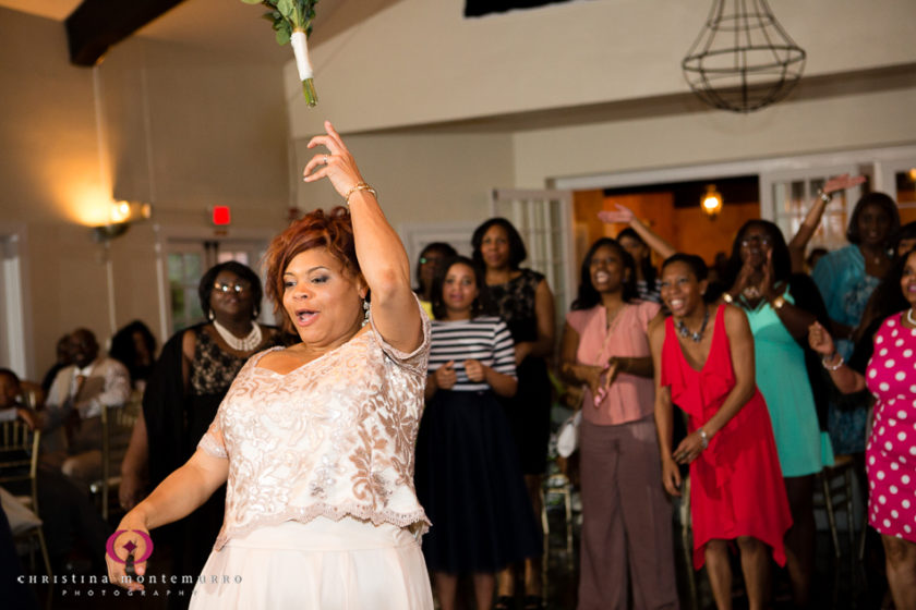 Bride tosses bouquet at Edgewood Club Pittsburgh Wedding Photography