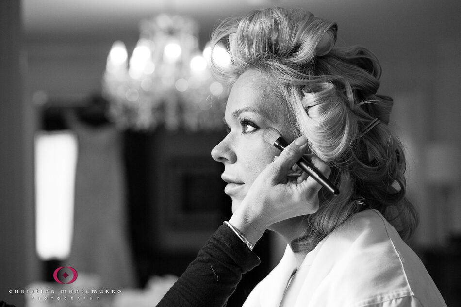 Bride getting makeup by Elizabeth Reese Conti at Omni William Penn Hotel Pittsburgh Wedding Photography
