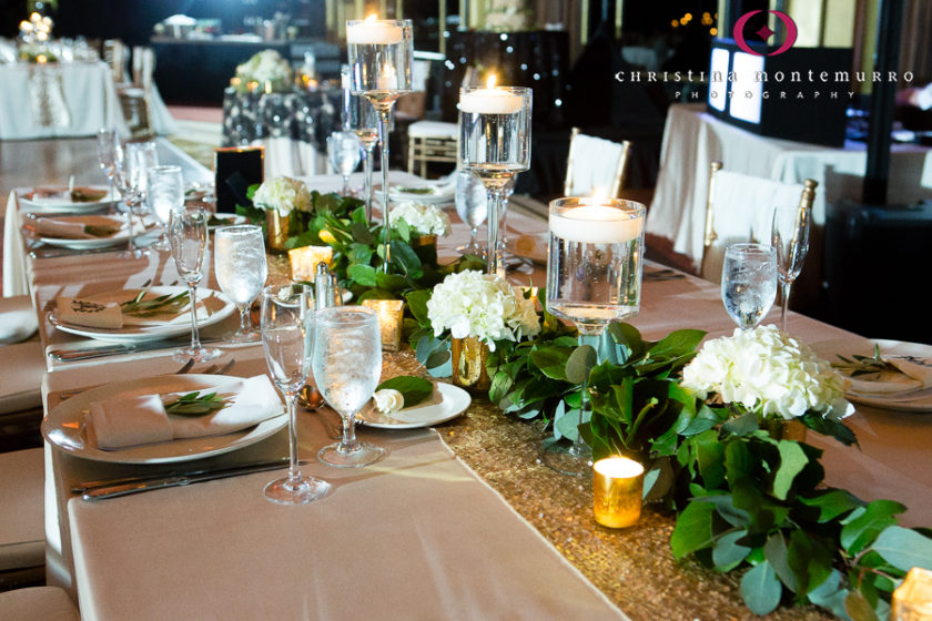 Gold Sequin Table Runner Low Olive Branch Candle CenterpieceOmni William Penn Urban Room Pittsburgh Wedding Photography