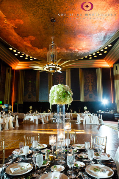 Tall White Hydrangea Green Hanging Amaranthus Centerpiece Omni William Penn Urban Room Pittsburgh Wedding Photography