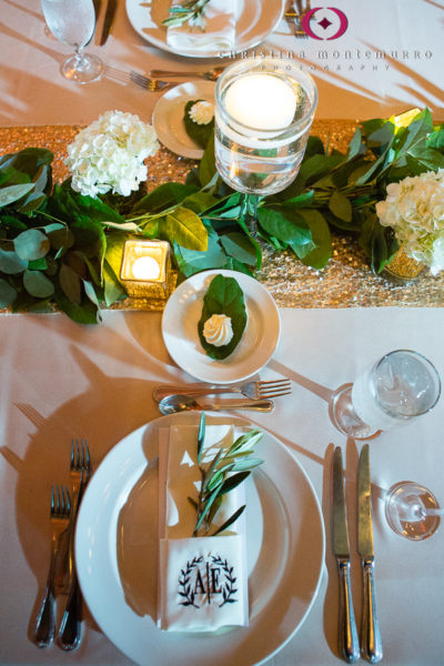 Olive Branches Monogrammed Wedding Napkin Candles White Hydrangeas Omni William Penn Urban Room Pittsburgh Wedding Photography