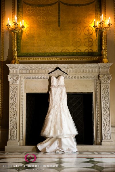 Maggie Sottero Wedding Dress Hanging in Founders Room Carnegie Museum Pittsburgh
