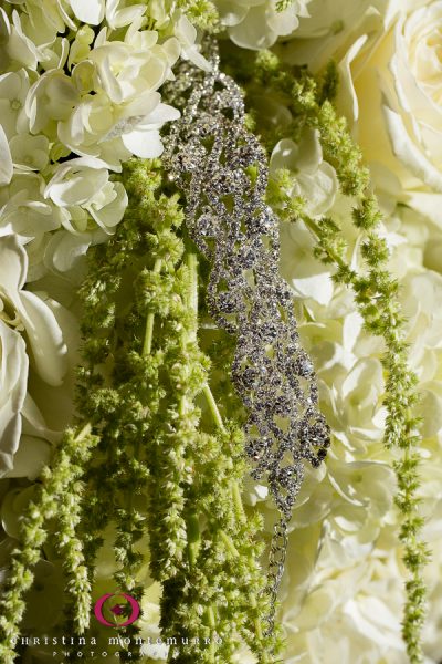 Bridal Jewelry with White Hydrangea and Green Hanging Amaranthus