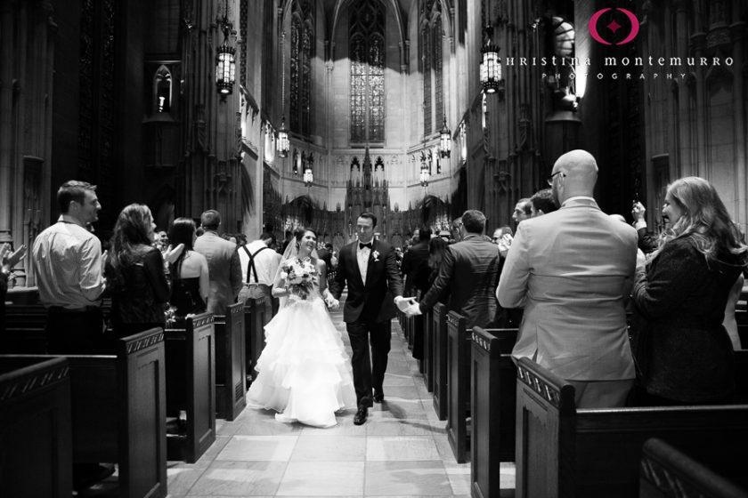 Bride and Groom Walking out of Heinz Chapel Wedding Ceremony University of Pittsburgh