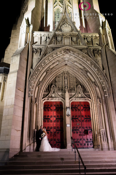 Bride and Groom Night Portrait Outside Heinz Chapel University of Pittsburgh