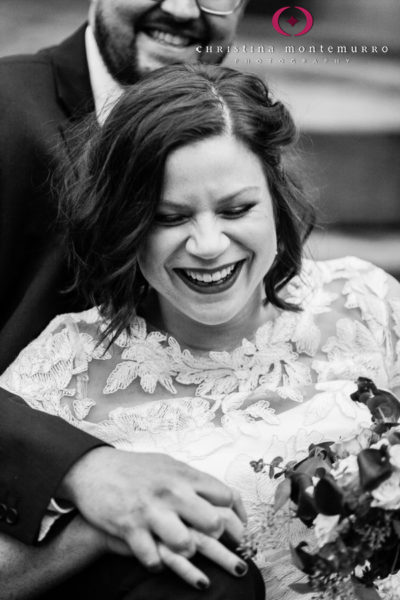 Black and White Photo of Laughing Bride