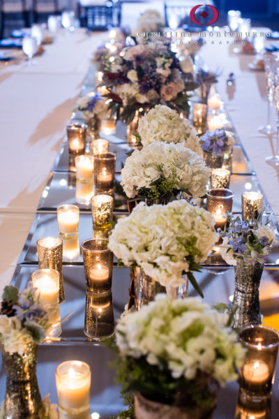 Winter Rustic Wedding Theme Heinz History Center Mueller CenterPine Cones Head Table Bouquets Candles Votives Mirrors