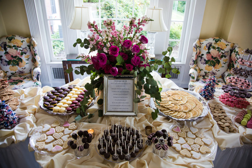 Pittsburgh Cookie Table Display with Pink Roses and Snapdragons and Cake Pops