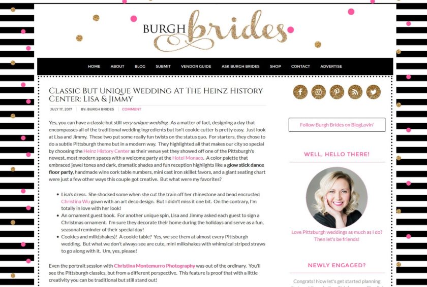 Lisa & Jimmy featured on Burgh Brides!
