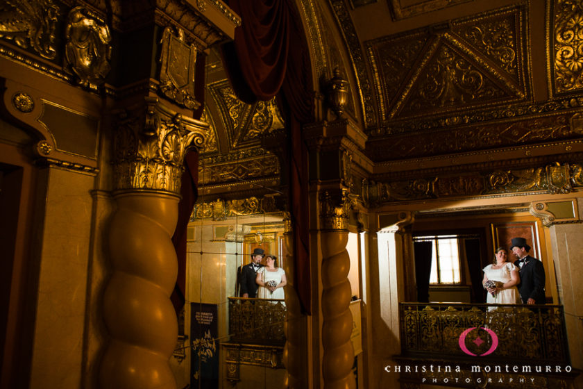 Bride and Groom in the Elegant, Formal Lobby of the Benedum Center in Pittsburgh