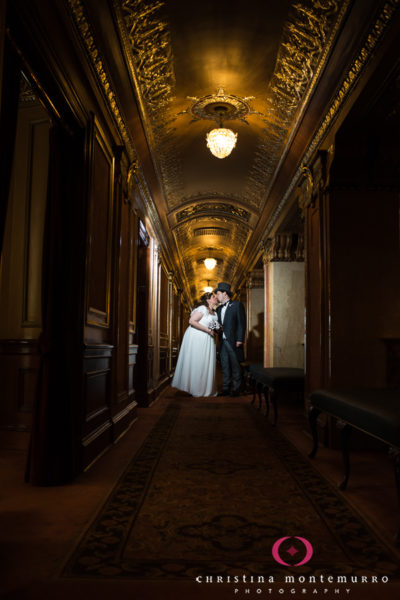Bride and Groom in the Elegant, Formal Hallway of the Benedum Center in Pittsburgh