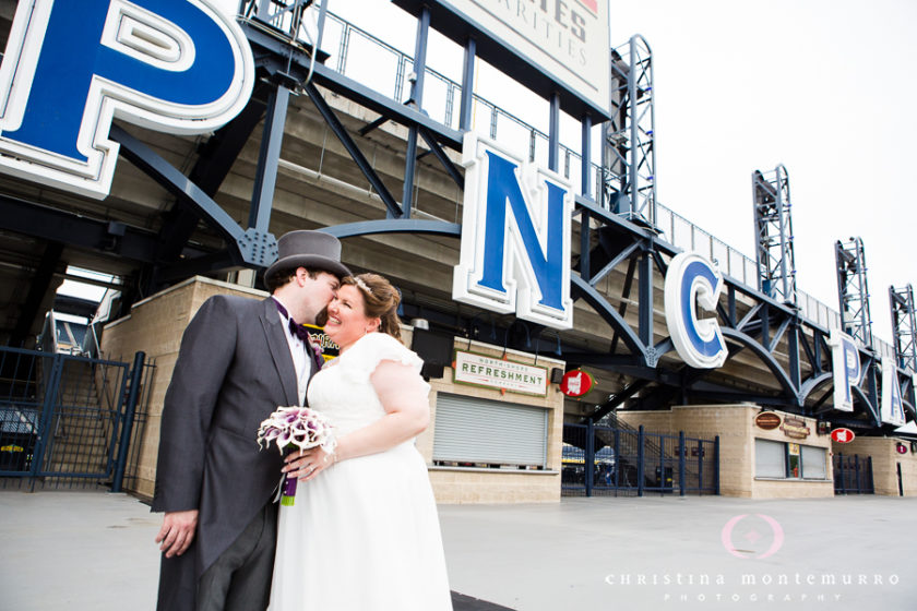 Bride and Groom at the PNC Park Riverwalk