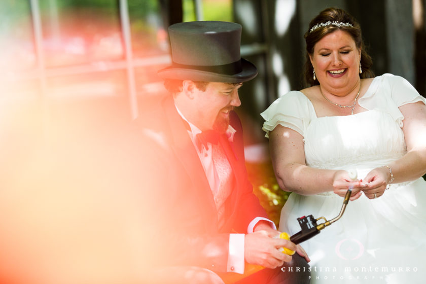 Bride and Groom make S'mores with a blow torch at South Side Works in Pittsburgh