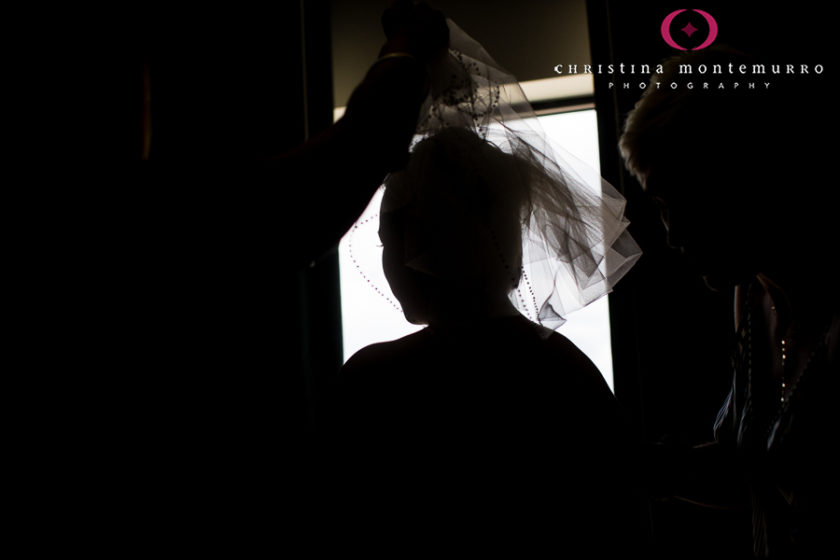 Silhouetted bride gets her veil on at Homewood Suites Pittsburgh
