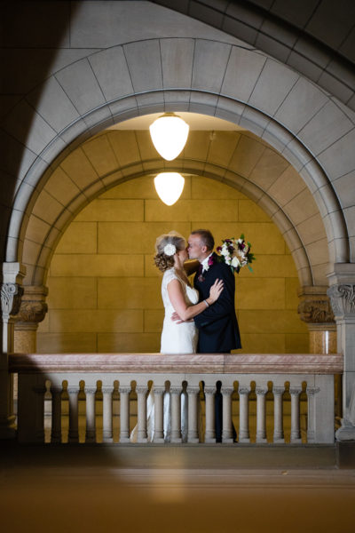 Bride and Groom in a Stone Archway in the Allegheny County Courthouse Pittsburgh