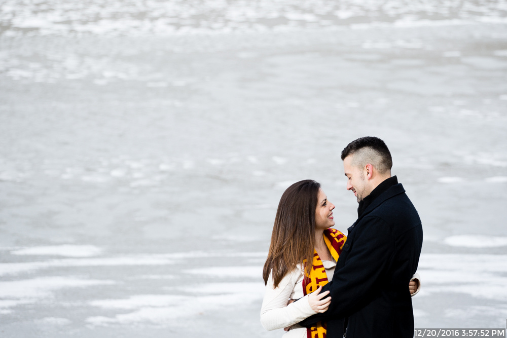 Anniversary Photos in North Park in Winter by Frozen Lake