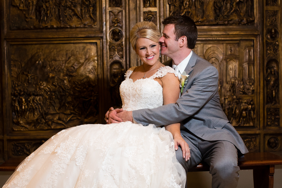 Bride and Groom Wedding Portrait in the Carnegie Museum Hall of Architecture