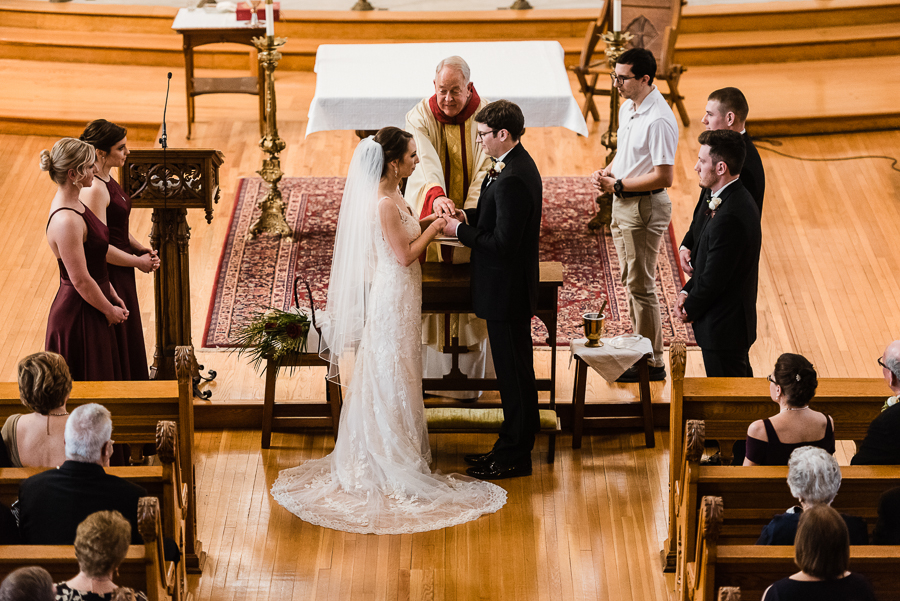 Bride and Groom Saying their Vows at Seton Hill University Wedding